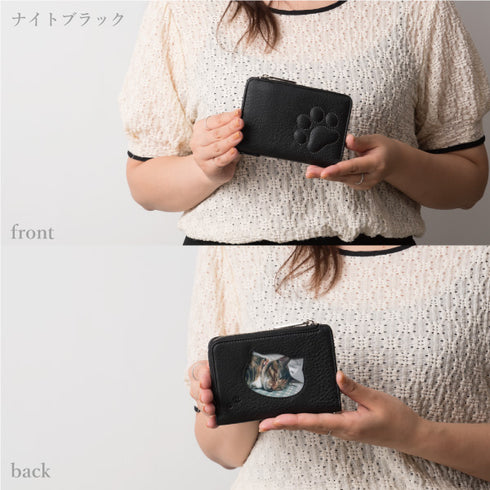 ファミリーウォレット 二つ折りミドル財布|家族の写真を入れられる肉球付き本革財布