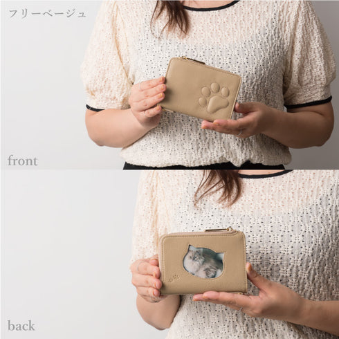 ファミリーウォレット 二つ折りミドル財布|家族の写真を入れられる肉球付き本革財布