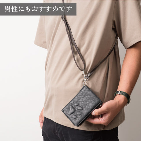 ファミリーウォレット 二つ折りミドル財布|家族の写真を入れられる肉球付き本革財布